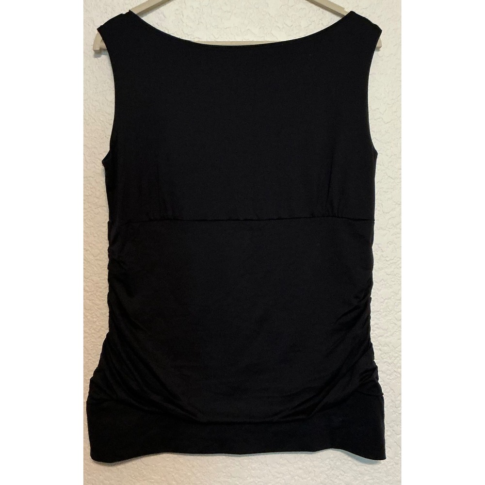 A'NUE LIGNE Black Ruched Sleeveless Boat Neck Top Size Large Made in USA capsule